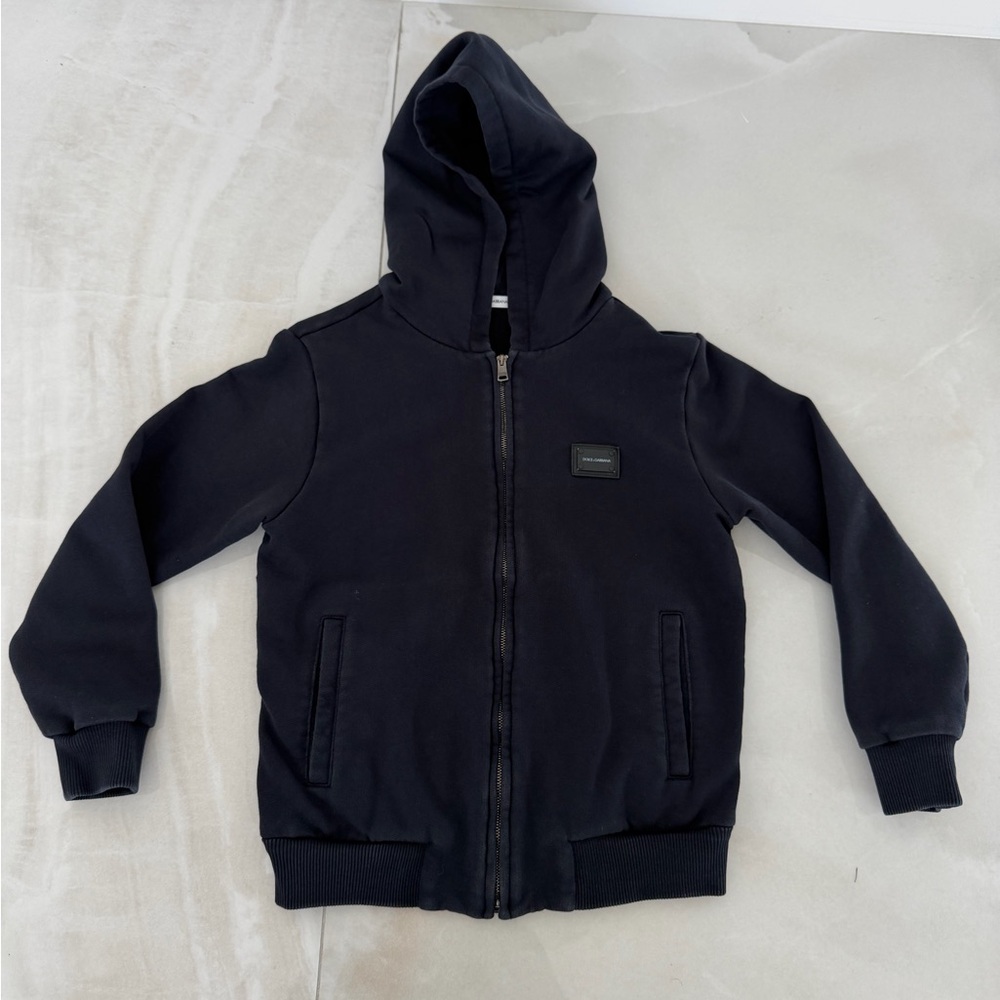 Dolce & Gabbana Kids Unisex Zipped Hoodie with Dolce & Gabbana Logo Plaque